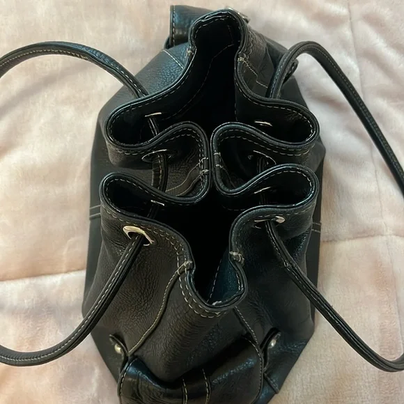 Luce genuine leather purse shoulder hand bag medium black bucket cinch style - Picture 7 of 16